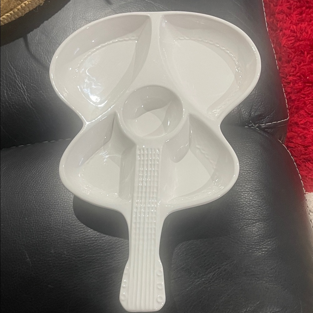 White Dolly Ceramic Guitar-Shaped Divided Serving Platter
